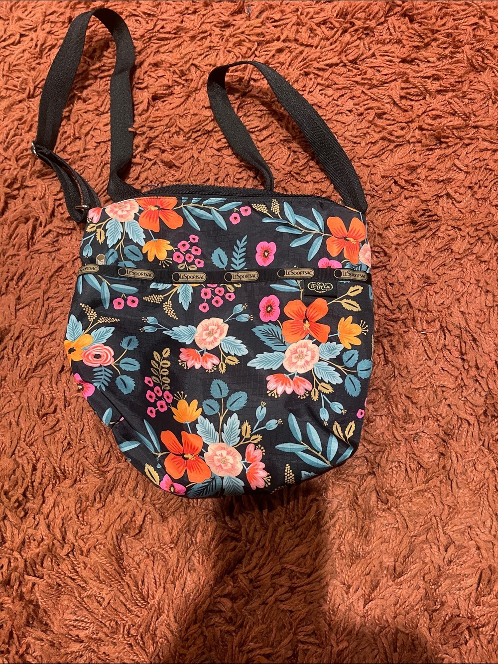 LeSportsac Black Floral Crossbody with Multicolor Blooms
